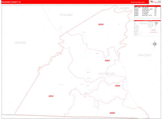 Cheap Vpn In Mccreary Ky Dans Mccreary County Ky Zip Code Wall Map Red Line Style by Marketmaps