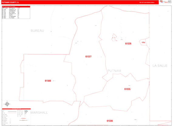 Cheap Vpn In Putnam Il Dans Putnam County Il Zip Code Wall Map Red Line Style by Marketmaps