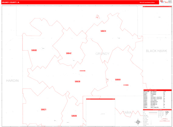 Vpn Services In Grundy Ia Dans Grundy County Ia Zip Code Wall Map Red Line Style by Marketmaps