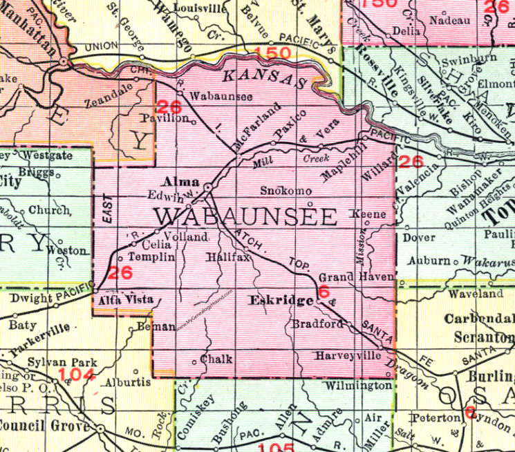 Vpn Services In Wabaunsee Ks Dans Wabaunsee County, Kansas, 1911, Map, Alma, Alta Vista, Eskridge