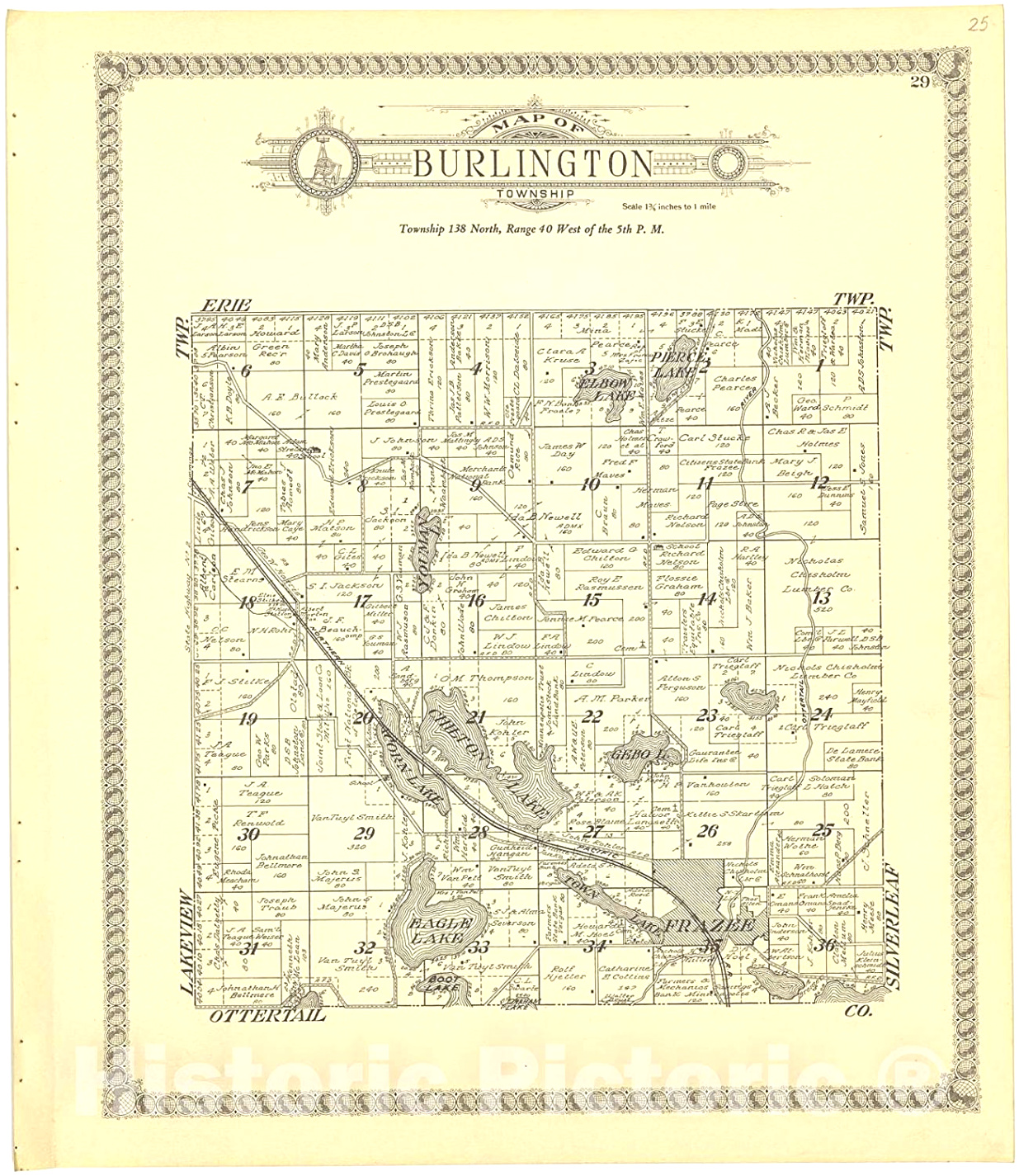 Small Business software In Becker Mn Dans Historic 1929 Map - Standard atlas Of Becker County, Minnesota - Map Of Burlington township 24in X 30in