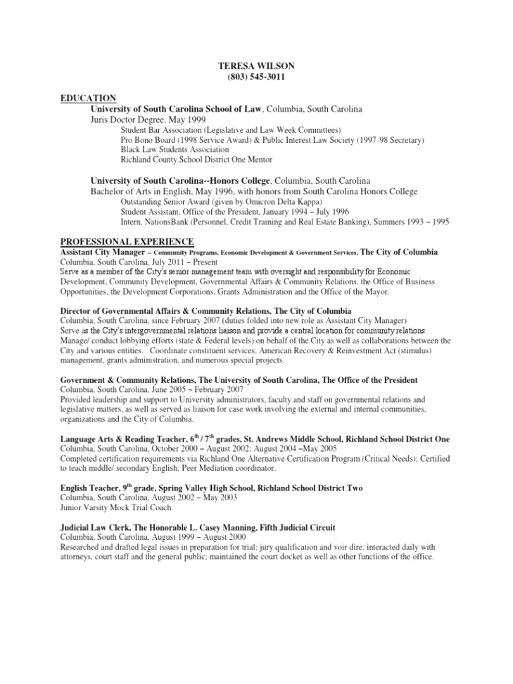 Small Business software In Richland Sc Dans Teresa Wilson Resume Pdf Columbia University Law Clerk