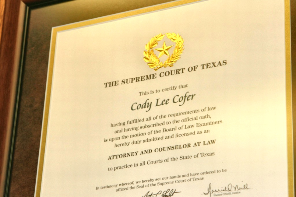 Lawyer for assault Charge Dans Cody L Cofer Law License