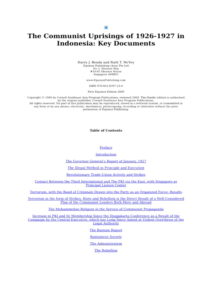 Personil Injury Lawyer In Marshall Ia Dans the Communist Uprisings Of 1926-1927 In Indonesia Key Documents by ...