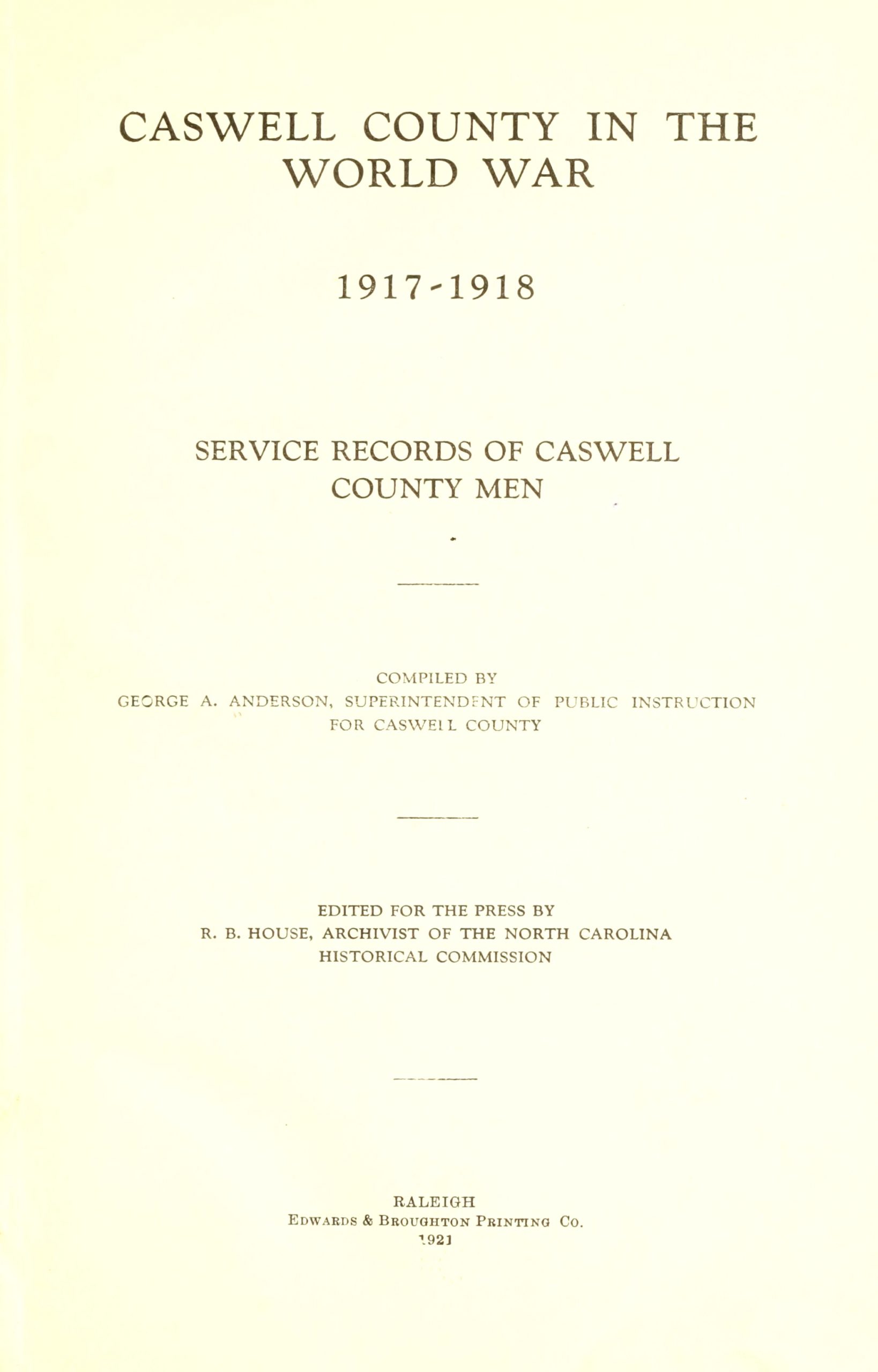 Vpn Services In Caswell Nc Dans Caswell County In the World War, 1917-1918; Service Records Of ...