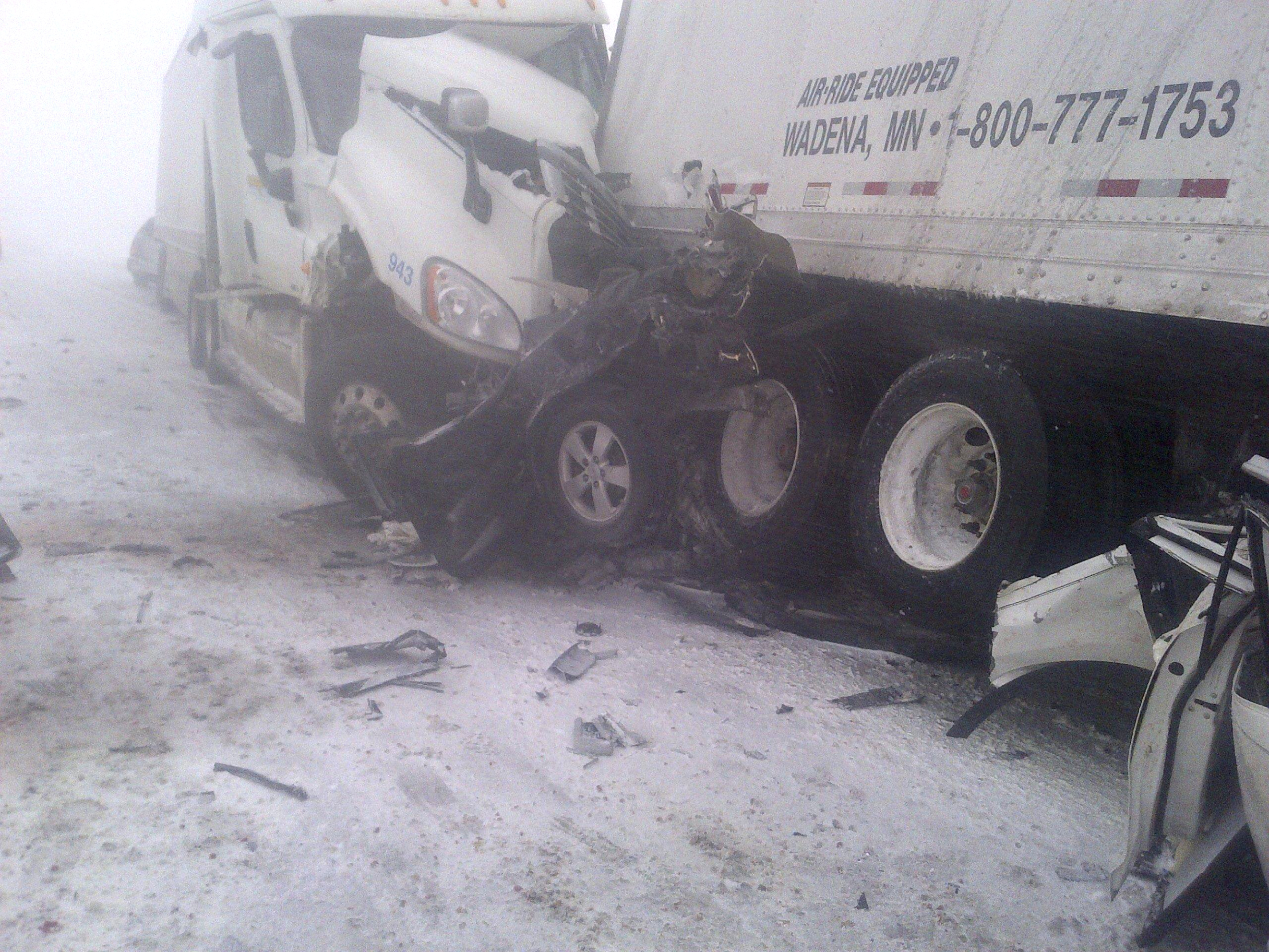 Wadena Mn Car Accident Lawyer Dans Car Crushed Between Two Semis In Iowa Blizzard : R/pics